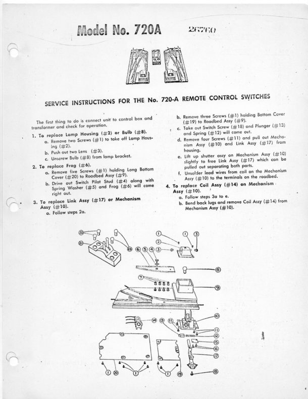 American Flyer Remote Control Switch 720A Service Instructions & Parts