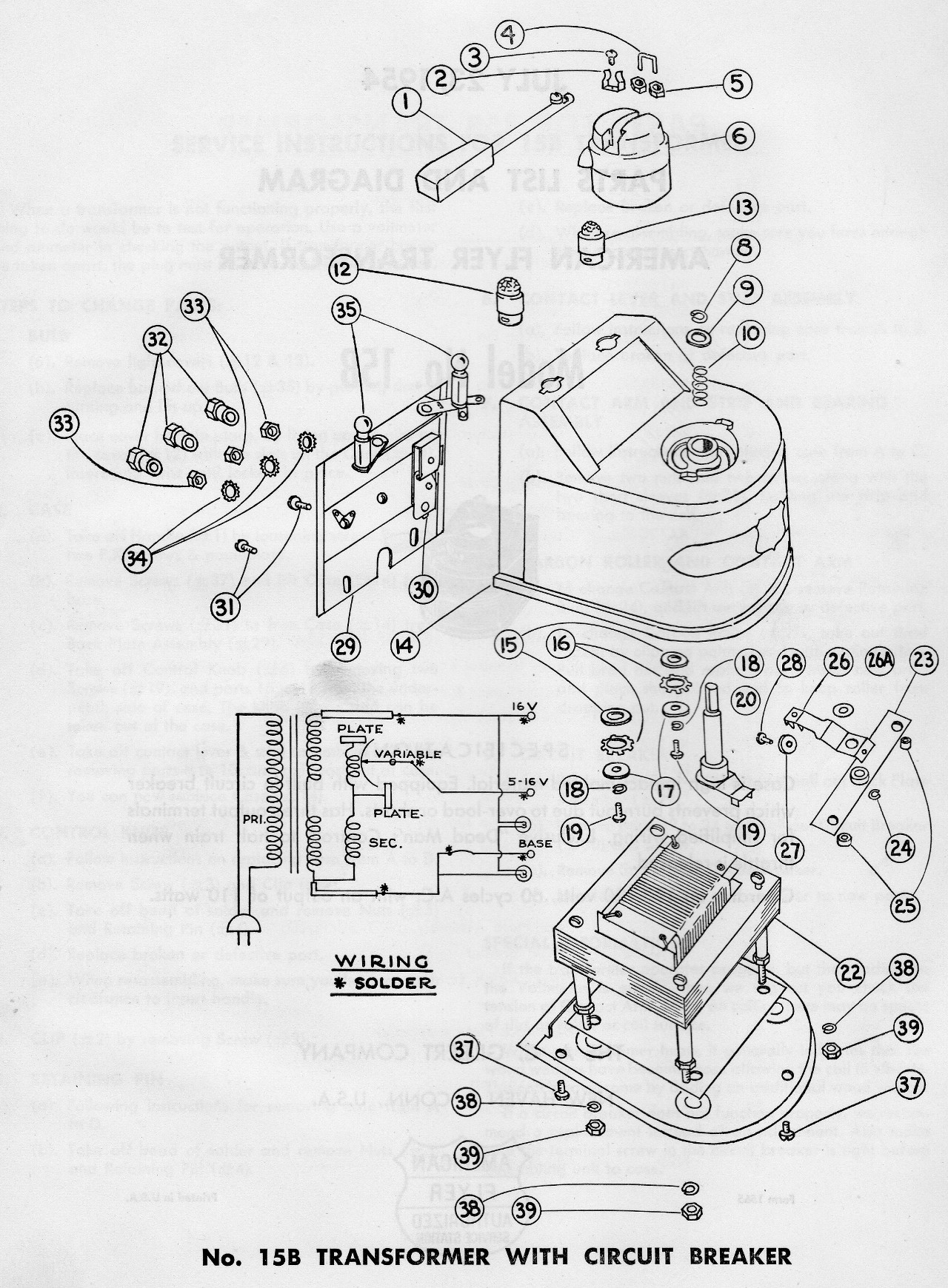 American Flyer Transformer No. 15B Parts List & Diagram - Page 2
