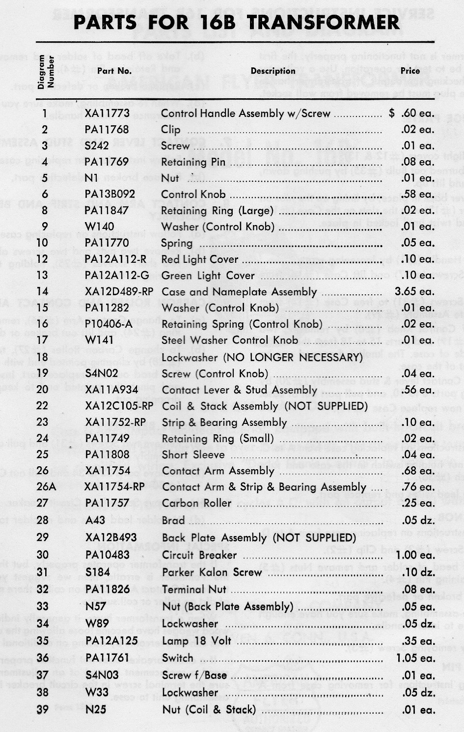 American Flyer Transformer No. 16B Parts List & Diagram - Page 3