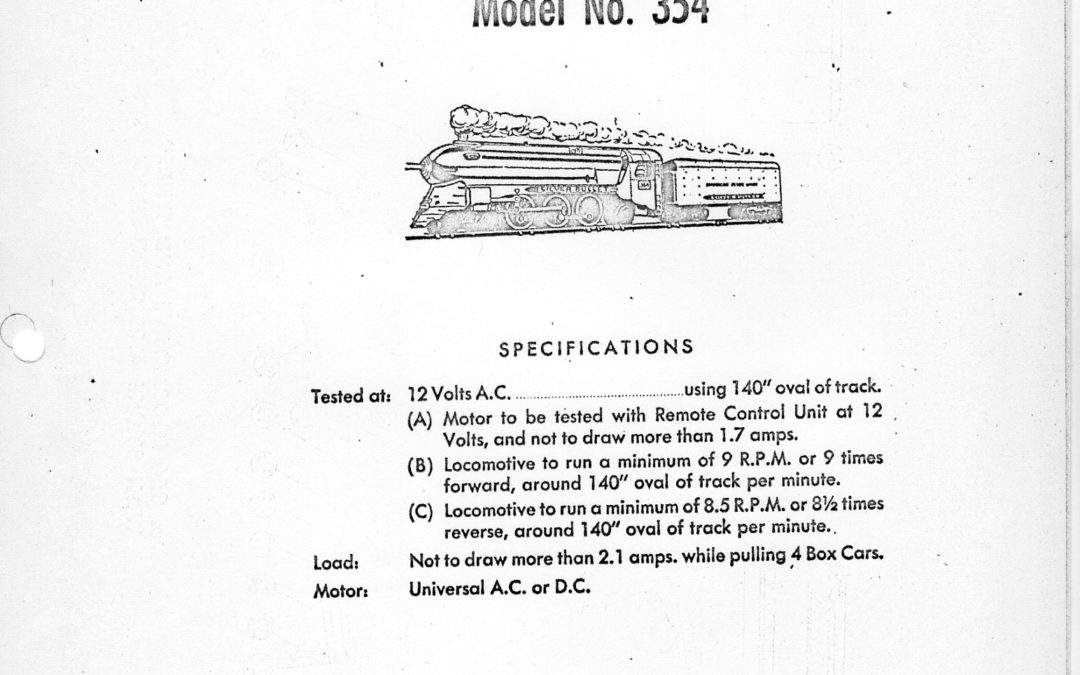 American Flyer Locomotive 354 Parts List & Diagram