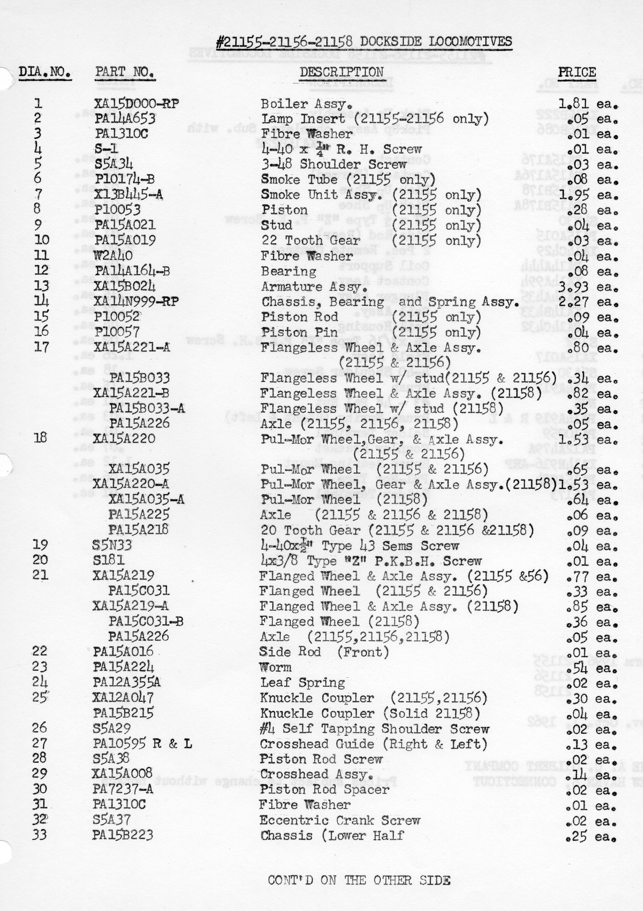 American Flyer Locomotive 21155 Docksider Switcher Parts List - Page 1