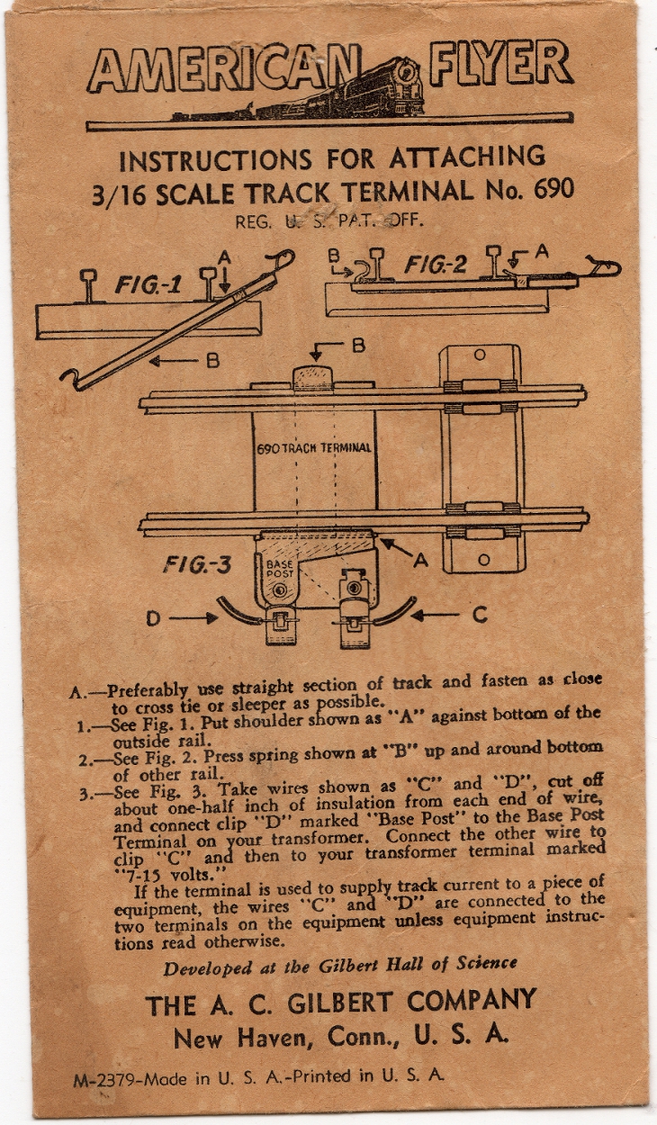 Instructions for Attaching 3/16 Scale Track Terminal No. 690 - Page 1
