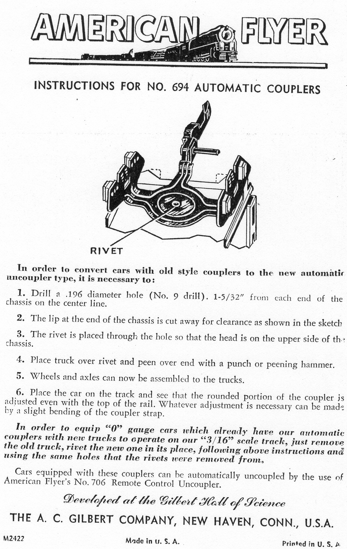 Instructions for No. 694 Automatic Couplers