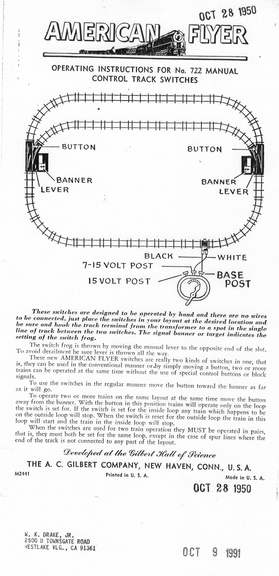 Operating Instructions For No. 722 Manual Control Track Switches
