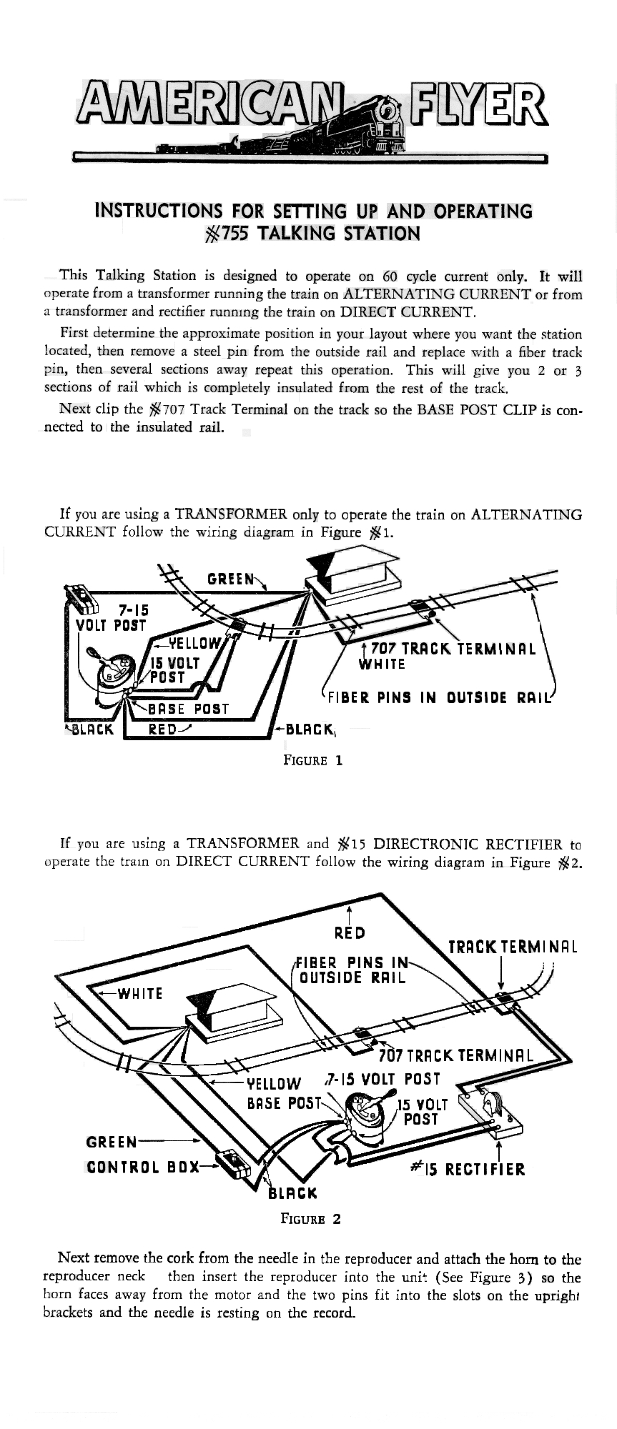 Instructions for Setting Up and Operating No. 755 Talking Station  - Page 1