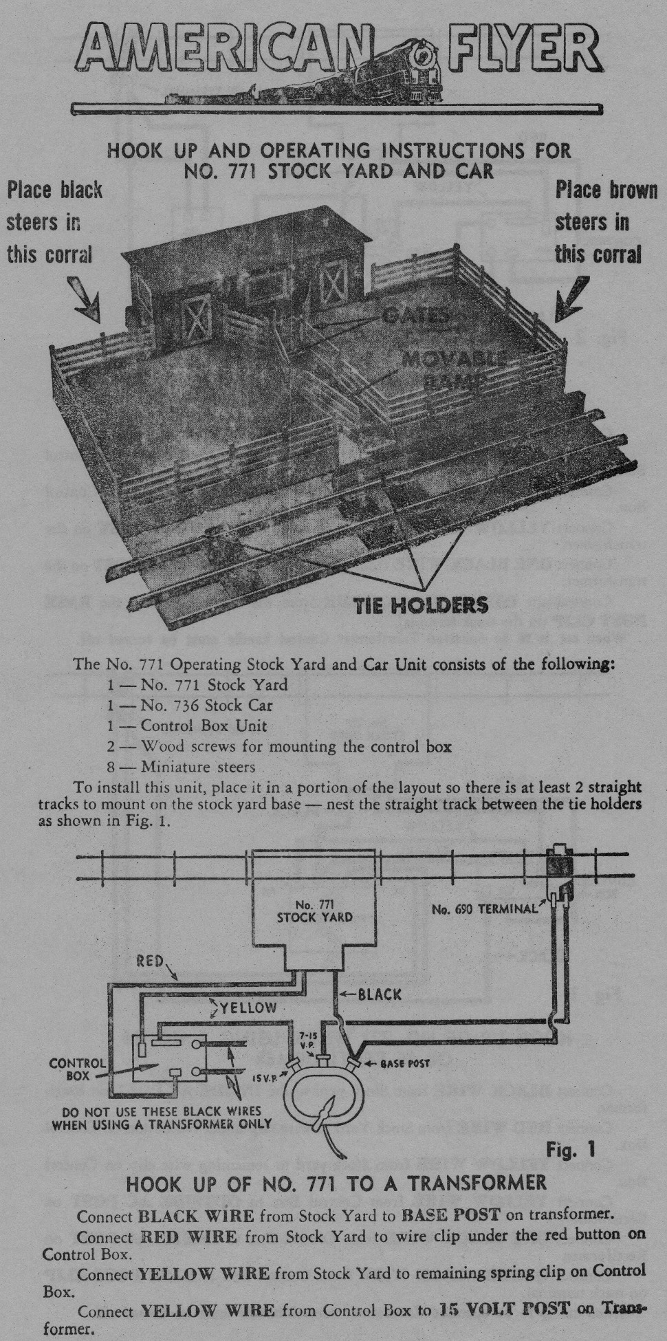 Hook Up and Operating Instructions for No. 771 Stock Yard & Car - Figure 1