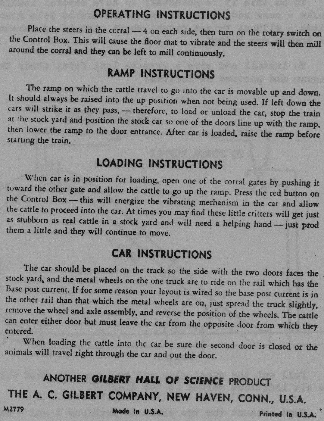 INSTRUCTIONS for OPERATING CARS for American Flyer S Gauge Trains 