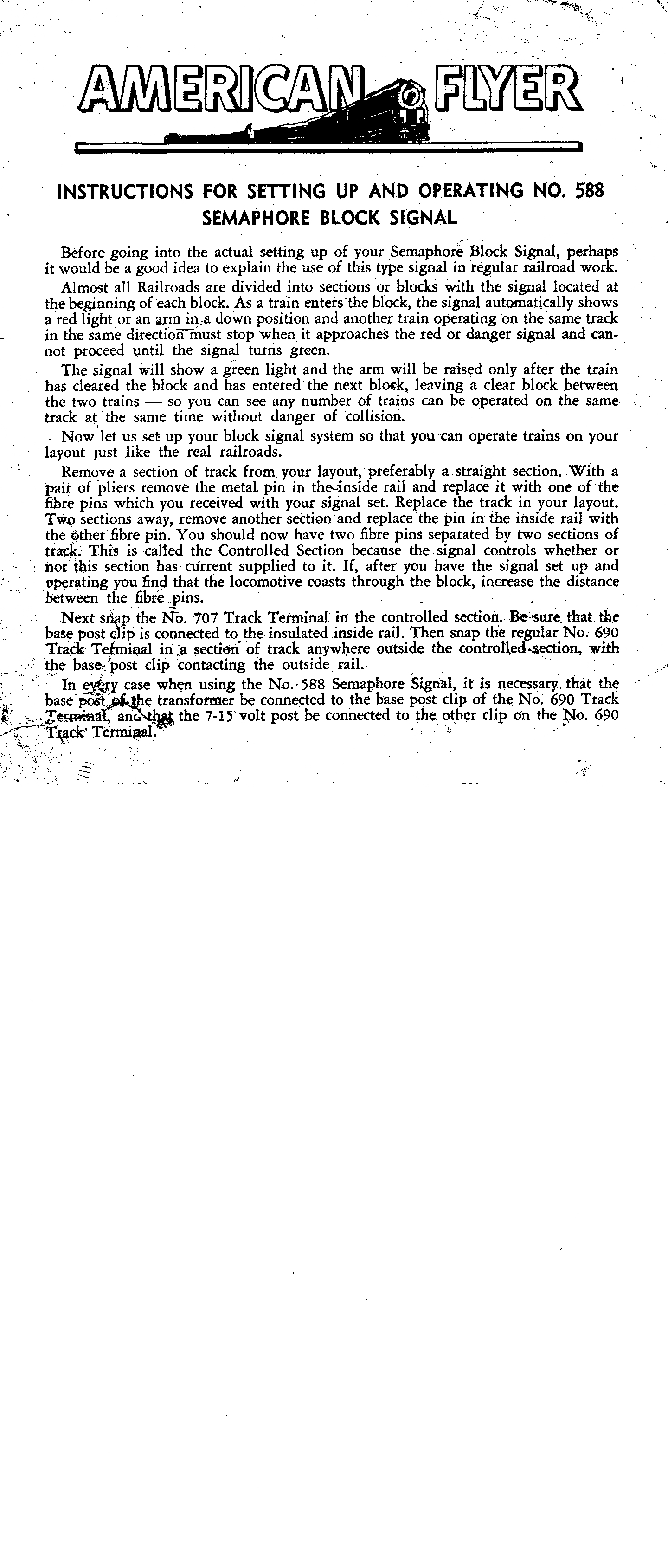 Instructions for Setting Up and Operating No. 588 Semaphore Block Signal - Page 1