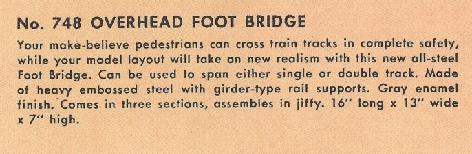 American Flyer Overhead Foot Bridge No. 748 Catalog Image - 1951