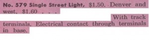 American Flyer Street Light 579 - 1949 - Catalog Description