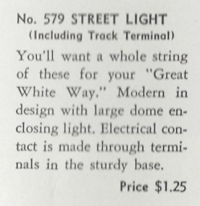 American Flyer Street Light 579 - 1940 - Catalog Description