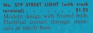 American Flyer Street Light 579 - 1941 - Catalog Description