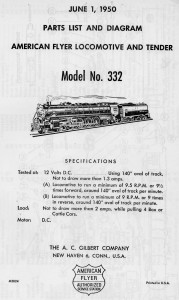 American Flyer Locomotive 332 Parts List and Diagram