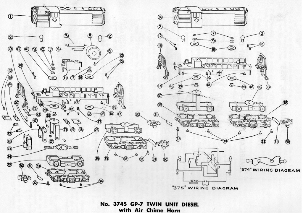 American Flyer Locomotive 3745 GP-7 Twin Unit Diesel Parts List & Diagram - Page 1