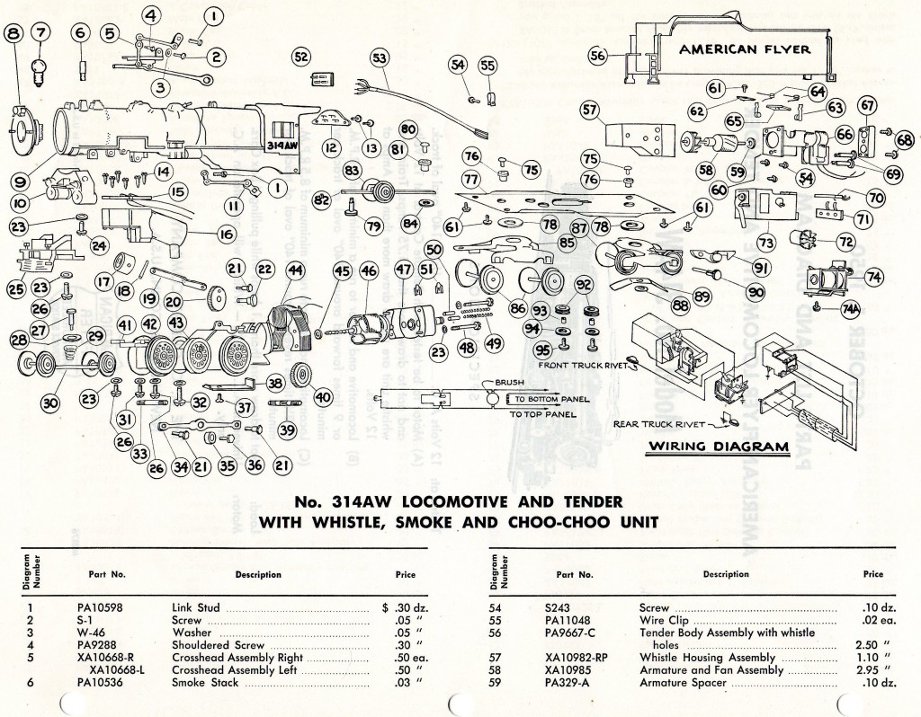 American Flyer Locomotive 314AW Parts List & Diagram | TrainDR