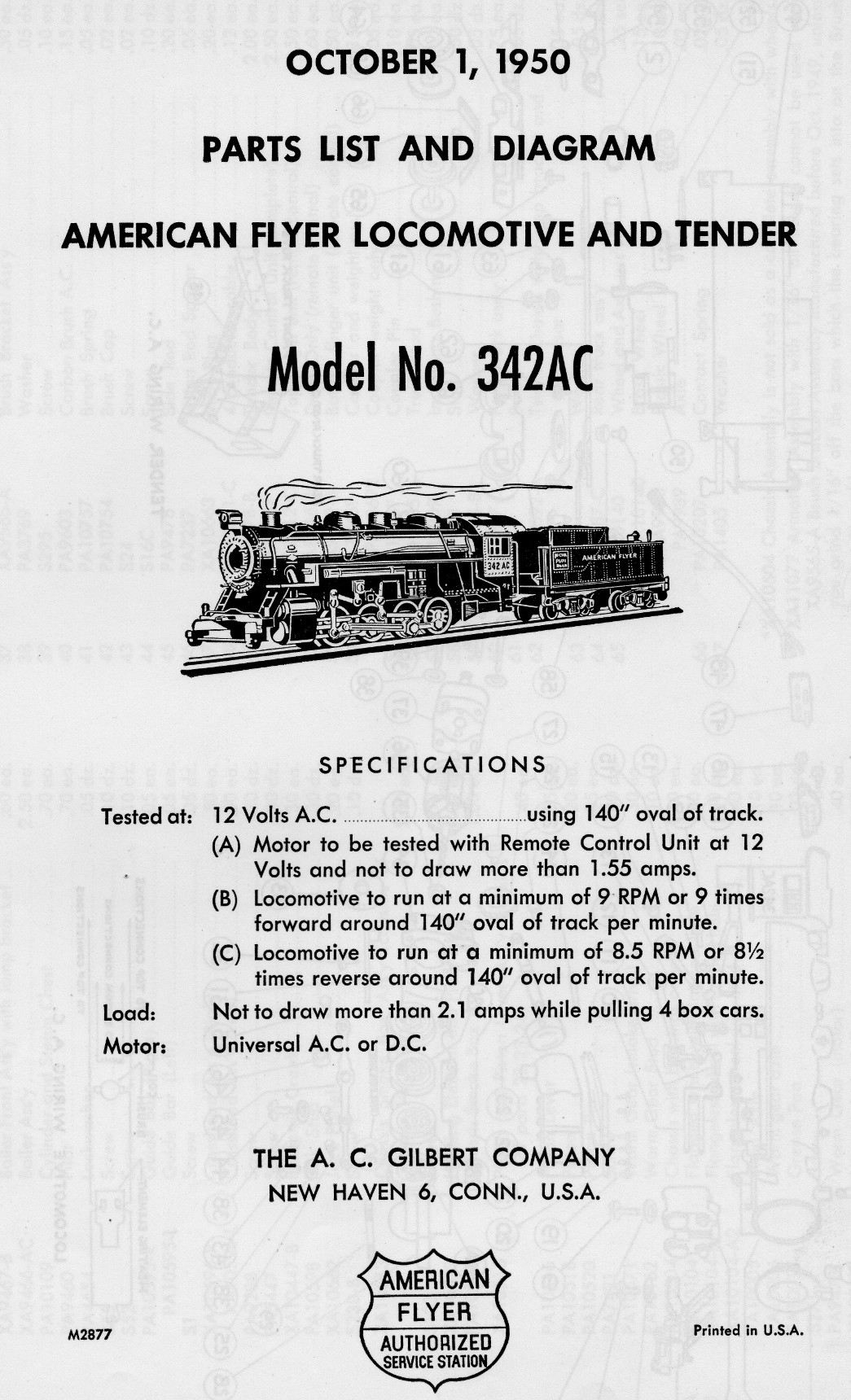American Flyer Locomotive 324AC Hudson Parts List and Diagram - Page 1