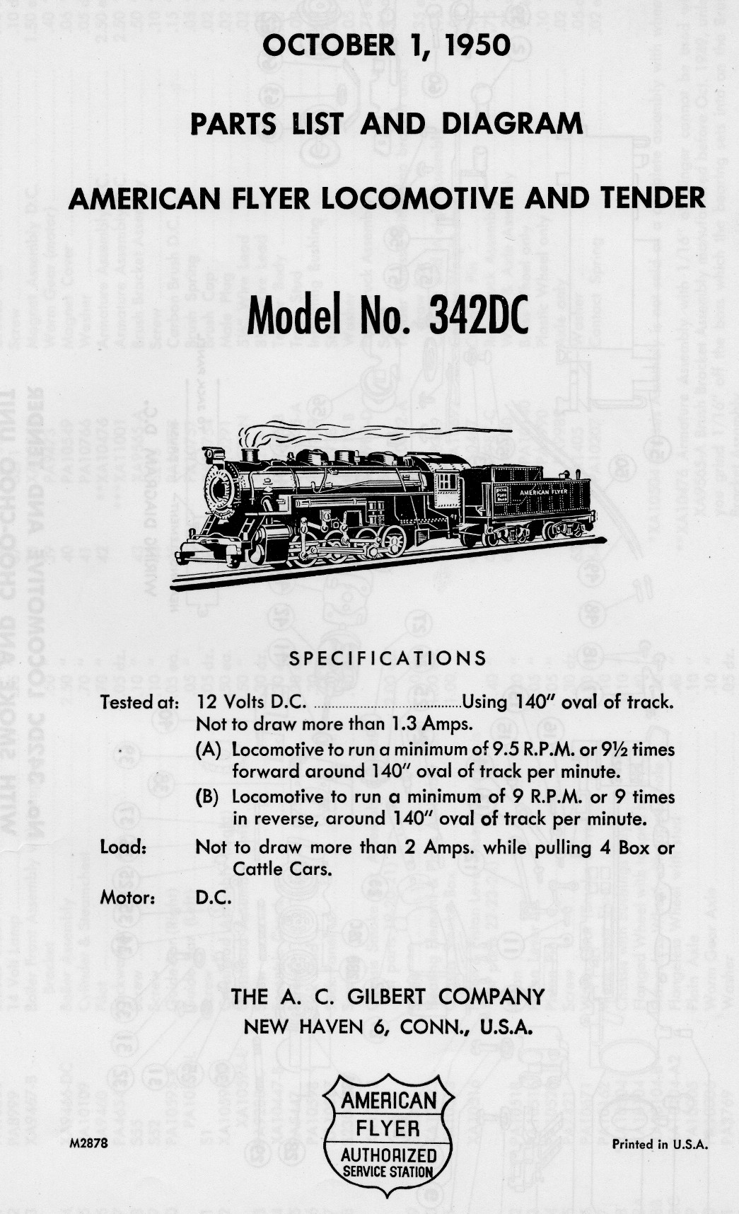 American Flyer Locomotive 342DC Parts List & Diagram - Page 1